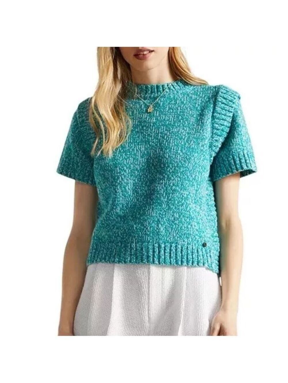Ted Baker Teal Aisana Knit Top Sweater Short Sleeve